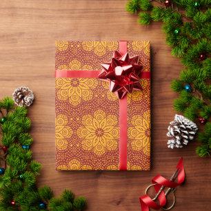 Royal yellow and red mandala pattern wrapping paper