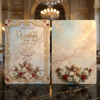 Royalcore Baroque Cherub Violin Art Wedding   Invitation