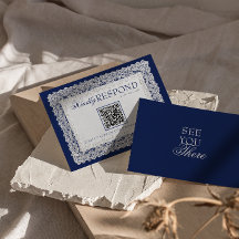 Royale Blue Lace Doily Old Money QR Code Wedding