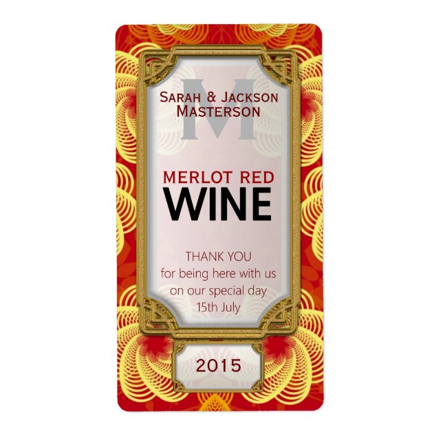 Royale Rouge Jaune Personnalisé Vin bouteille Étiq (Devant)