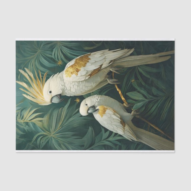 Royalty in White, Tropical Cockatoo Pair with Gold Tissue Paper (Front)
