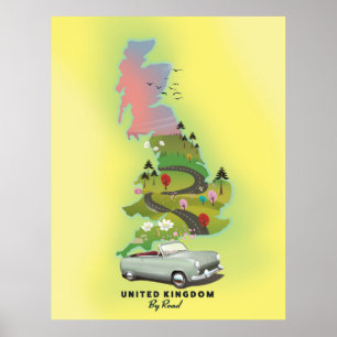 Royaume-Uni "By Road" Affiche de voyage vintage.