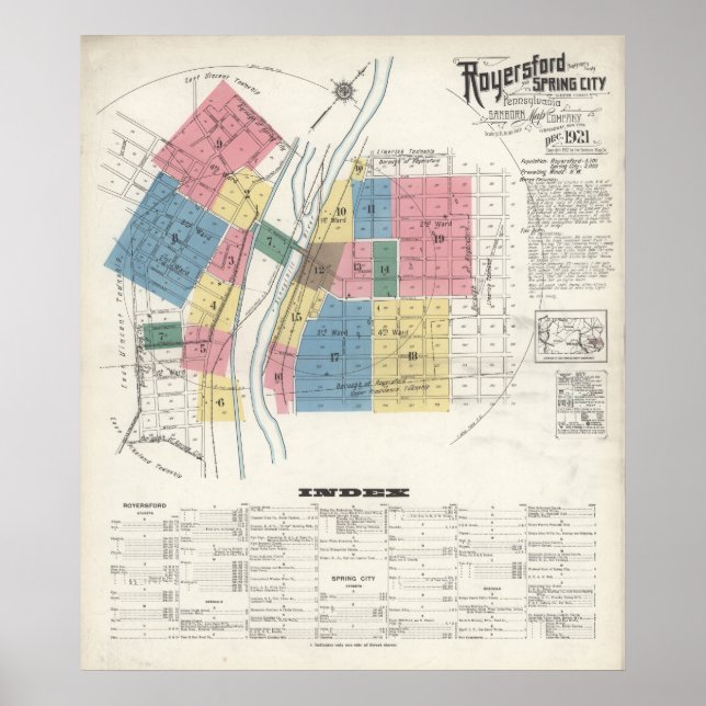 Royersford Spring City PA Map 1921 Poster (Front)
