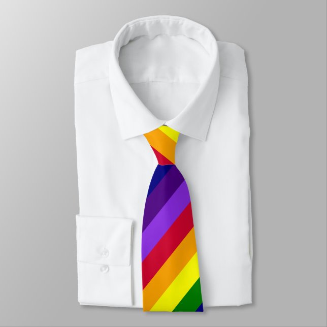 ROYGBIV Seven Rainbow Colours Solid Stripes Design Tie (Tied)