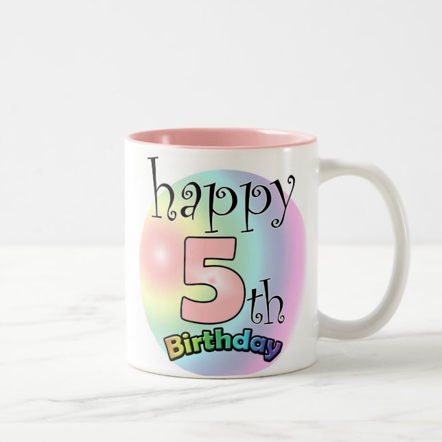 Roze Happy 5th Birthday Two-Tone Coffee Mug (Right)