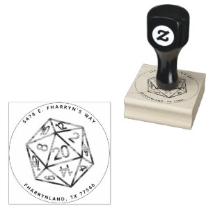 RPG 20-Sided Dice   Classic Tabletop Gamer Address Rubber Stamp