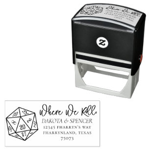 RPG 20-Sided Dice Classic Where We Roll Address Self-inking Stamp