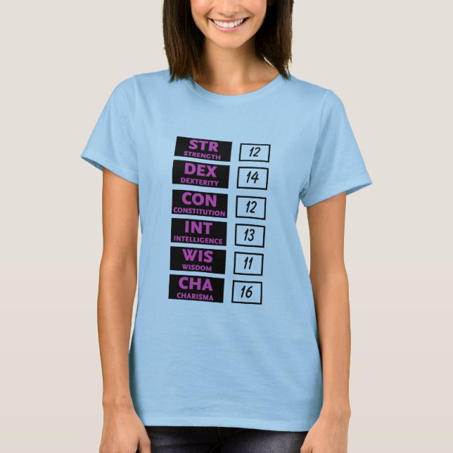 RPG Ability Score (Pink & Black) T-Shirt (Front)