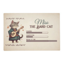 RPG Bard Cat laminated pet mat for gamer cat lover