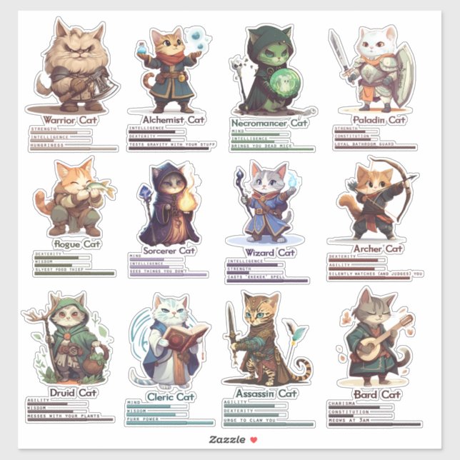 RPG Cats funny and cute stickers for gamers (Sheet)