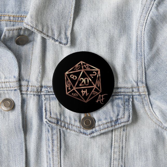 RPG Crit AF | Copper Tabletop PnP Roleplayer Dice 3 Inch Round Button (In Situ)