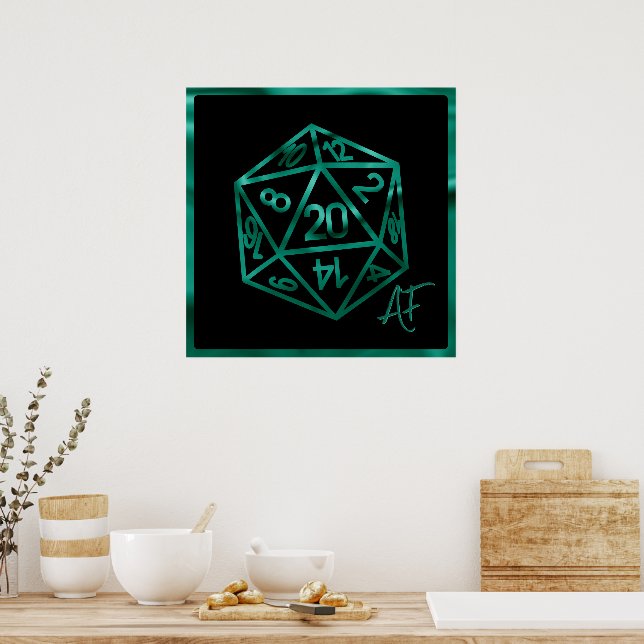 RPG Crit AF | Emerald Fantasy Tabletop Gamer Dice Poster (Kitchen)