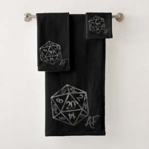 RPG Crit AF Fantasy Tabletop Retro Gamer Dice Bath Towel Set