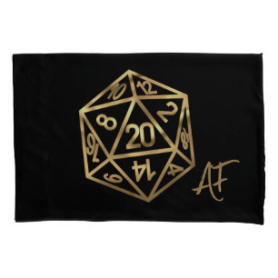 RPG Crit AF   Gold Fantasy Tabletop Gamer Dice Pillowcase