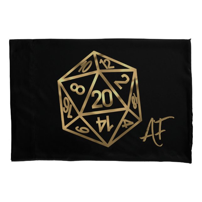 RPG Crit AF | Gold Fantasy Tabletop Gamer Dice Pillowcase (Front)