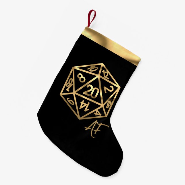 RPG Crit AF | Gold Fantasy Tabletop Gamer Dice Small Christmas Stocking (Front (Hanging))