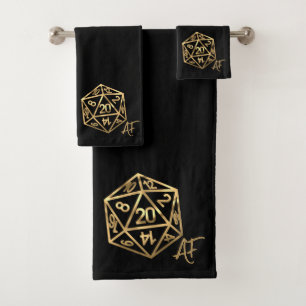 RPG Crit AF   Gold Fantasy Tabletop PnP Gamer Dice Bath Towel Set