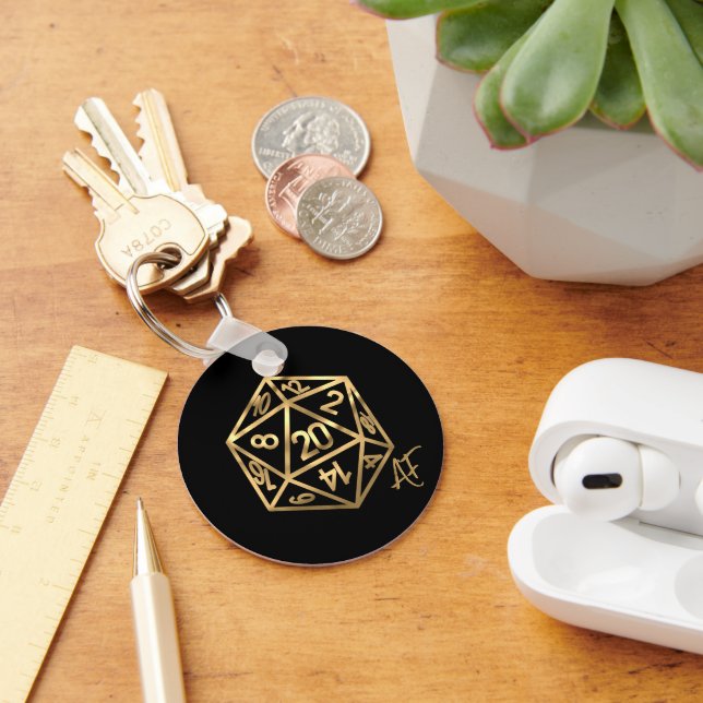 RPG Crit AF | Gold Fantasy Tabletop PnP Gamer Dice Keychain (Desk)