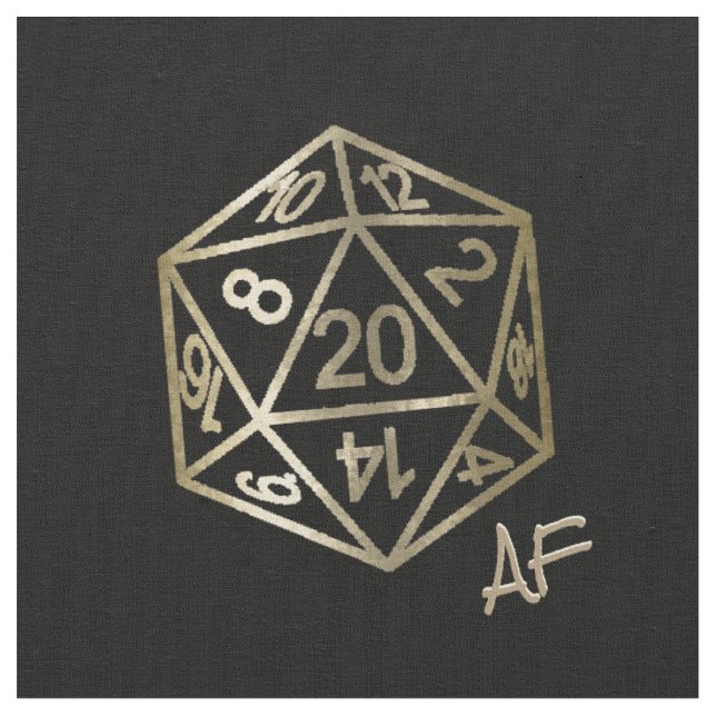 RPG Crit AF | Gold Retro Tabletop Role Player Dice Fabric (Close Up)