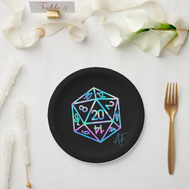 RPG Crit AF | Holo Retro Fantasy Tabletop PnP Dice Paper Plate (Wedding)