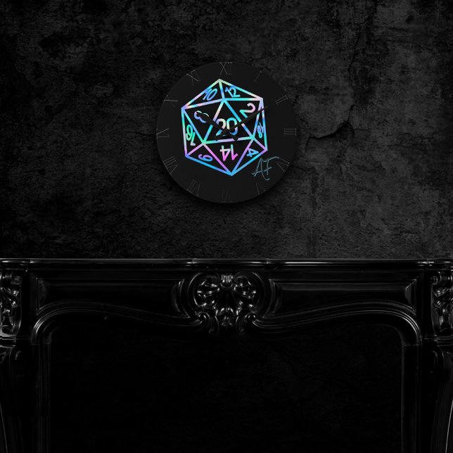 RPG Crit AF | Holo Retro Tabletop Role Player Dice Round Clock (Creator Uploaded)