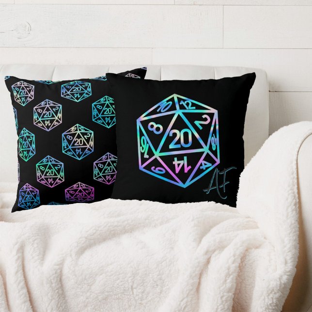 RPG Crit AF | Holo Retro Tabletop Roleplayer Dice Throw Pillow (Creator Uploaded)