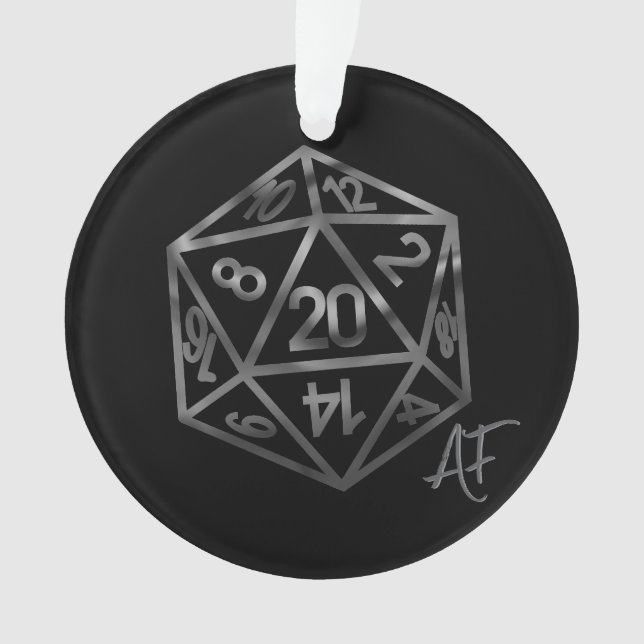 RPG Crit AF | Silver Fantasy Tabletop Gamer Dice Ornament (Front)