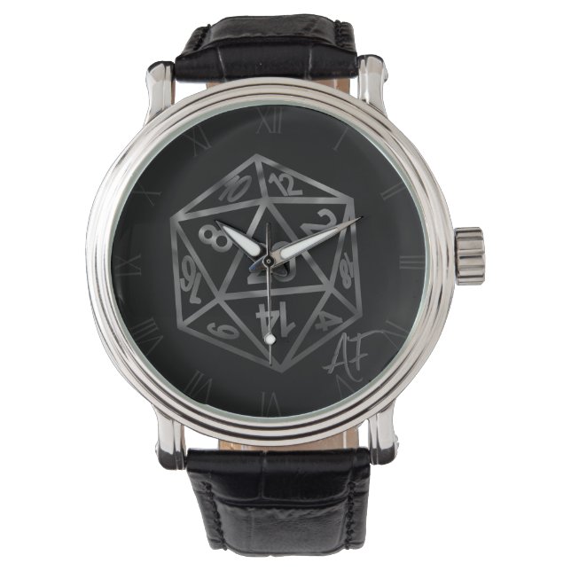 RPG Crit AF | Silver Fantasy Tabletop Gamer Dice Watch (Front)