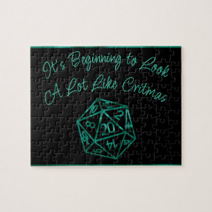 RPG Critmas   Blue Fantasy Tabletop Gamer Dice Jigsaw Puzzle