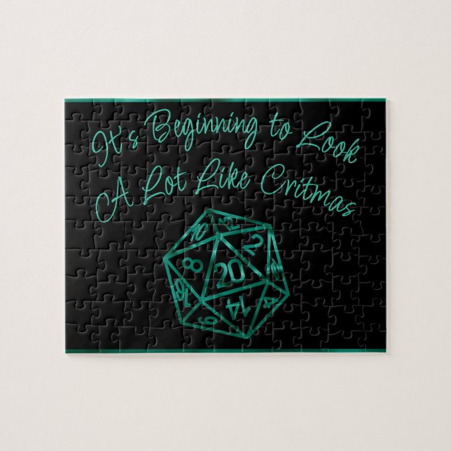 RPG Critmas | Blue Fantasy Tabletop Gamer Dice Jigsaw Puzzle (Horizontal)