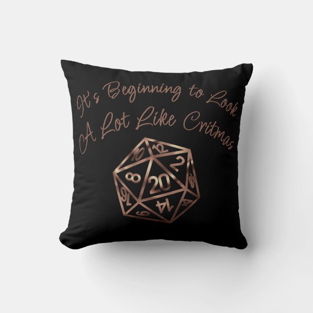 RPG Critmas | Blue Fantasy Tabletop Gamer Dice Throw Pillow (Front)