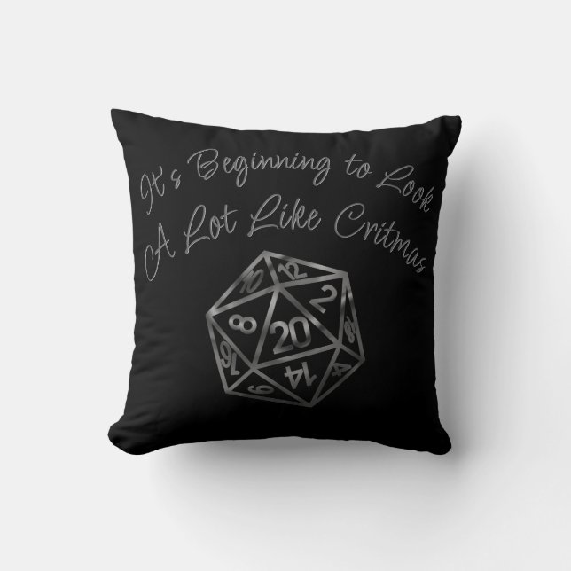 RPG Critmas | Fantasy Tabletop Retro Gamer Dice Throw Pillow (Front)