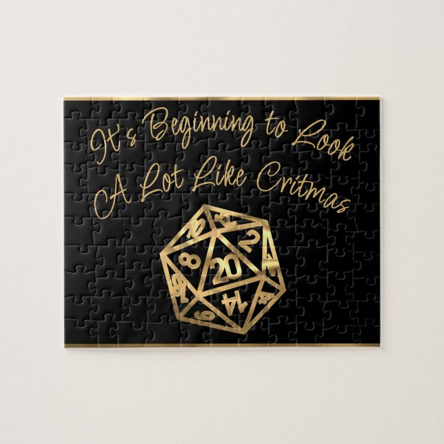 RPG Critmas | Gold Fantasy Tabletop Gamer Dice Jigsaw Puzzle (Horizontal)