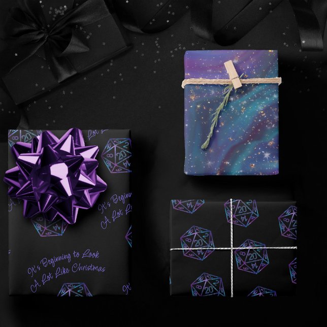 RPG Critmas | Holo Retro PnP Tabletop Gamer Dice Wrapping Paper Sheet (Creator Uploaded)