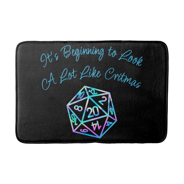 RPG Critmas | Holo Retro Tabletop Role Player Dice Bath Mat (Front)