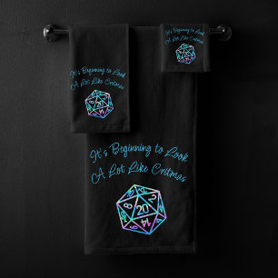 RPG Critmas   Holo Retro Tabletop Role Player Dice Bath Towel Set