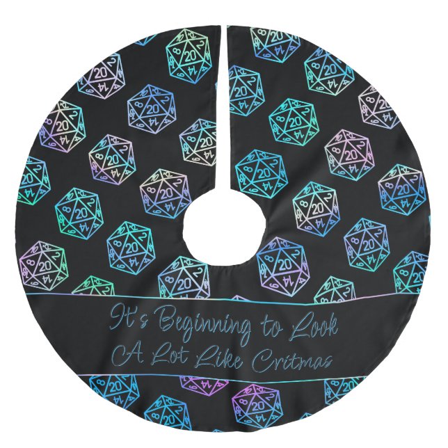 RPG Critmas | Holo Retro Tabletop Role Player Dice Brushed Polyester Tree Skirt (Front)