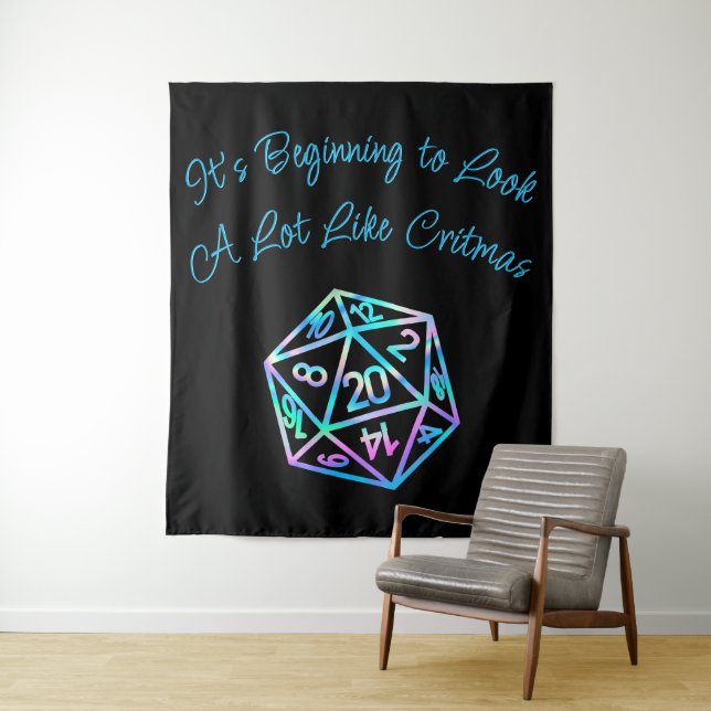 RPG Critmas | Holo Retro Tabletop Role Player Dice Tapestry (In Situ)