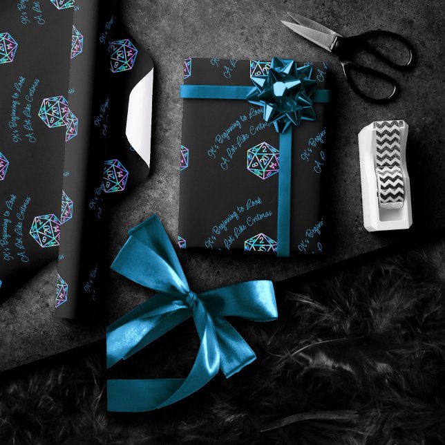 RPG Critmas | Holo Retro Tabletop Role Player Dice Wrapping Paper (Creator Uploaded)