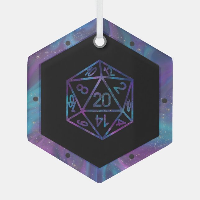RPG Critmas | Purple Fantasy Tabletop Gamer Dice Glass Ornament (Front)