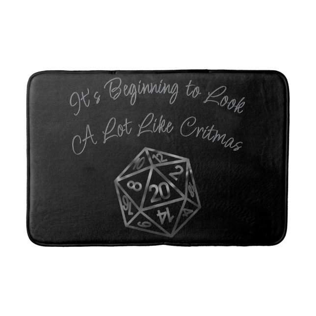 RPG Critmas | Silver Fantasy Tabletop Gamer Dice Bath Mat (Front)