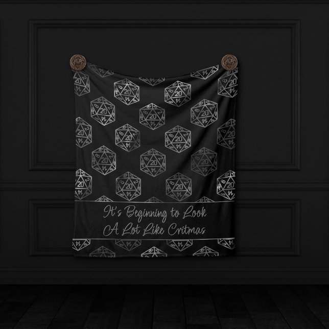 RPG Critmas | Silver Fantasy Tabletop Gamer Dice Fleece Blanket (Creator Uploaded)