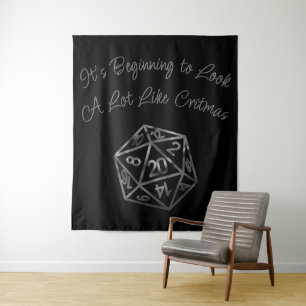 RPG Critmas   Silver Fantasy Tabletop Gamer Dice Tapestry
