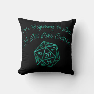 RPG Critmas Teal Green Tabletop Retro Gamer Dice Throw Pillow