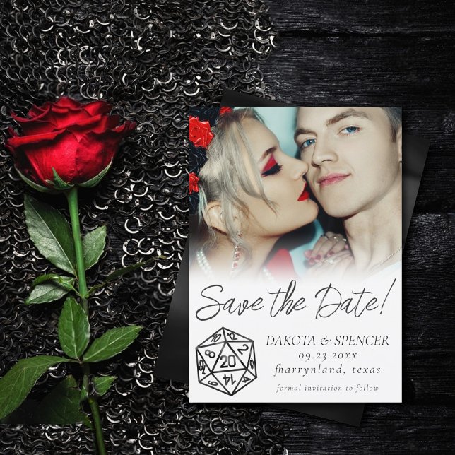 RPG Dice | Classic Fantasy Tabletop Gamer Photo Save The Date (Creator Uploaded)