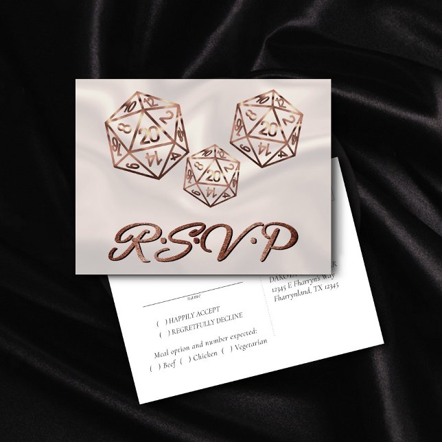 RPG Dice | Copper Fantasy Tabletop Gamer Meal RSVP Invitation Postcard (Creator Uploaded)