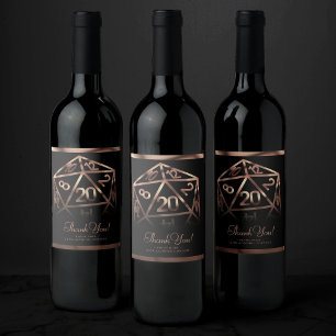 RPG Dice Copper Fantasy Tabletop Gamer Thank You Wine Label