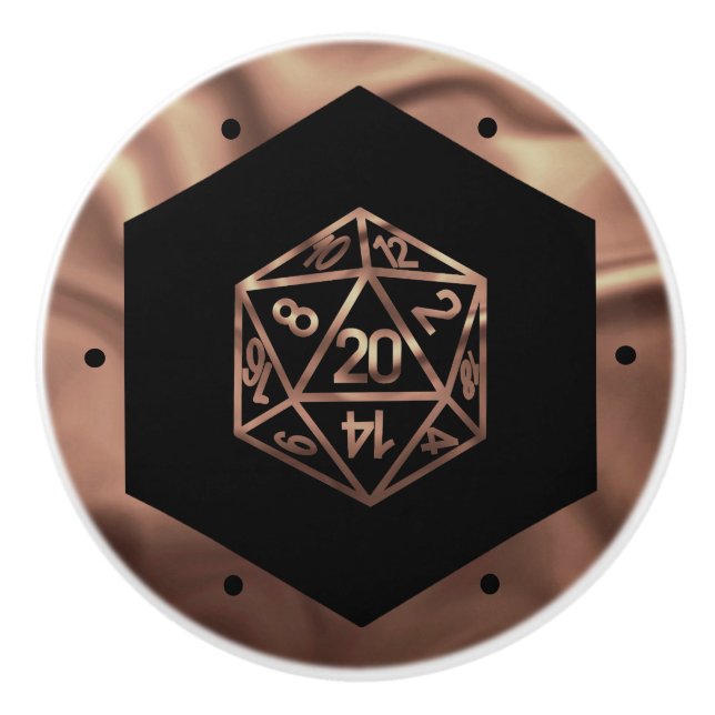 RPG Dice | Copper Old School Tabletop Role Player Ceramic Knob (Front)