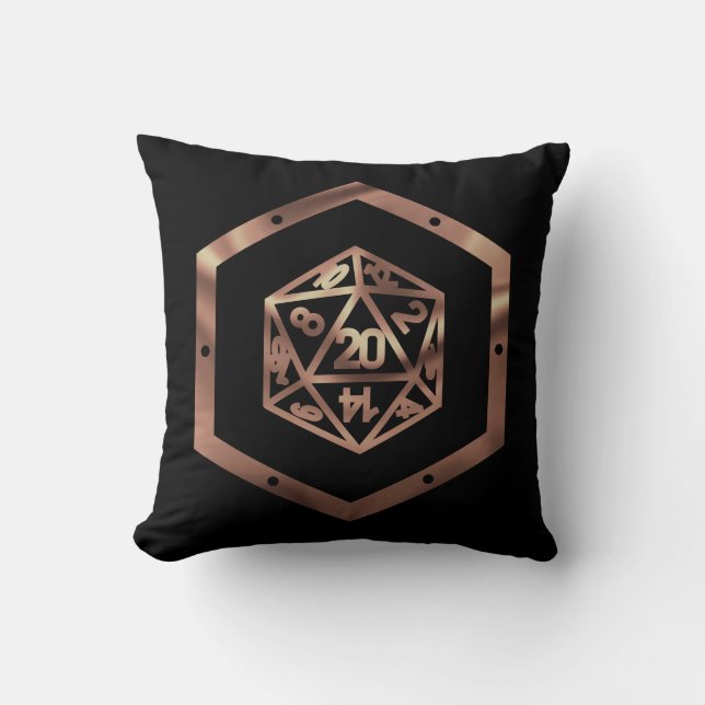 RPG Dice | Copper Old School Tabletop Role Player Throw Pillow (Front)