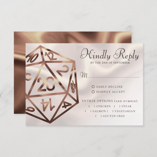 RPG Dice | Copper Retro Tabletop Roleplayer Entree RSVP Card (Front/Back)